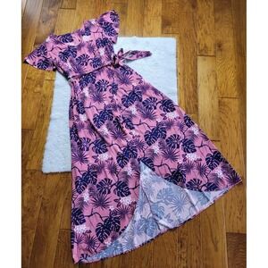 Modcloth x Collectif Dress Tropical Slit Flutter Sleeves Belted Size 12